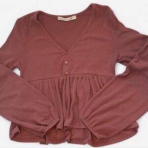 Urban Outfitters Ribbed Peplum Blouse - Dusty Rose